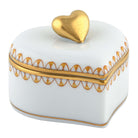 Hand-painted Herend Double Heart Box in Butterscotch fishnet porcelain on a white background