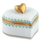 Key Lime fishnet Double Heart Box figurine, hand-painted Herend porcelain with 24k gold accents