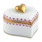 Herend Double Heart Box porcelain figurine painted in the Raspberry fishnet pattern