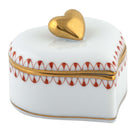 Rust fishnet Double Heart Box figurine, hand-painted Herend porcelain with 24k gold accents