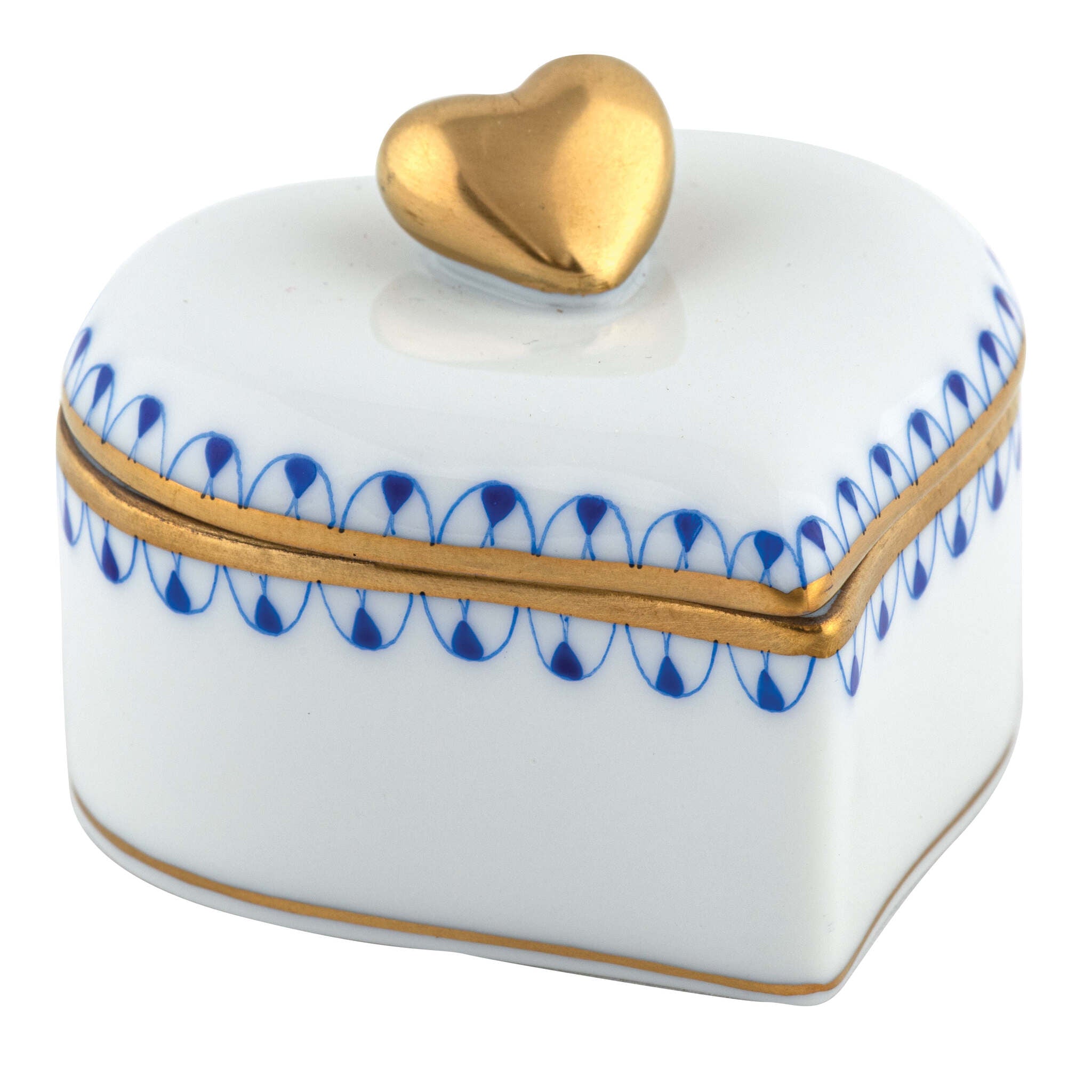 Double Heart Box in hand-painted Sapphire porcelain by Herend of Hungary