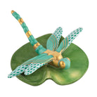 Green fishnet Dragonfly on Lily Pad Figurine figurine, hand-painted Herend porcelain with 24k gold accents