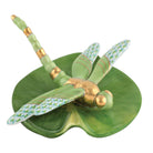 Key Lime fishnet Dragonfly on Lily Pad Figurine figurine, hand-painted Herend porcelain with 24k gold accents