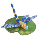 Hand-painted Herend Dragonfly on Lily Pad Figurine in Sapphire fishnet porcelain on a white background