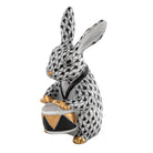 Herend Drummer Bunny Figurine porcelain figurine painted in the Black fishnet pattern