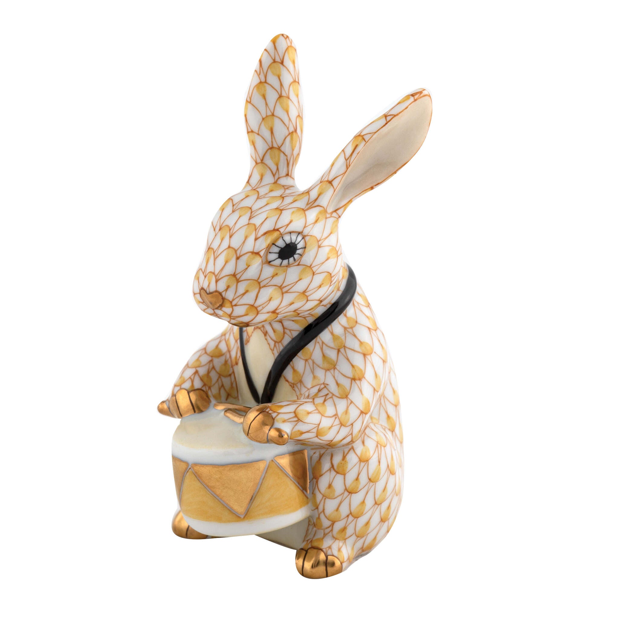 Drummer Bunny Figurine in hand-painted Butterscotch porcelain by Herend of Hungary
