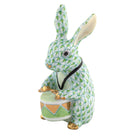 Herend Drummer Bunny figurine in Keylime with key lime green fishnet pattern with gold accents on a white background