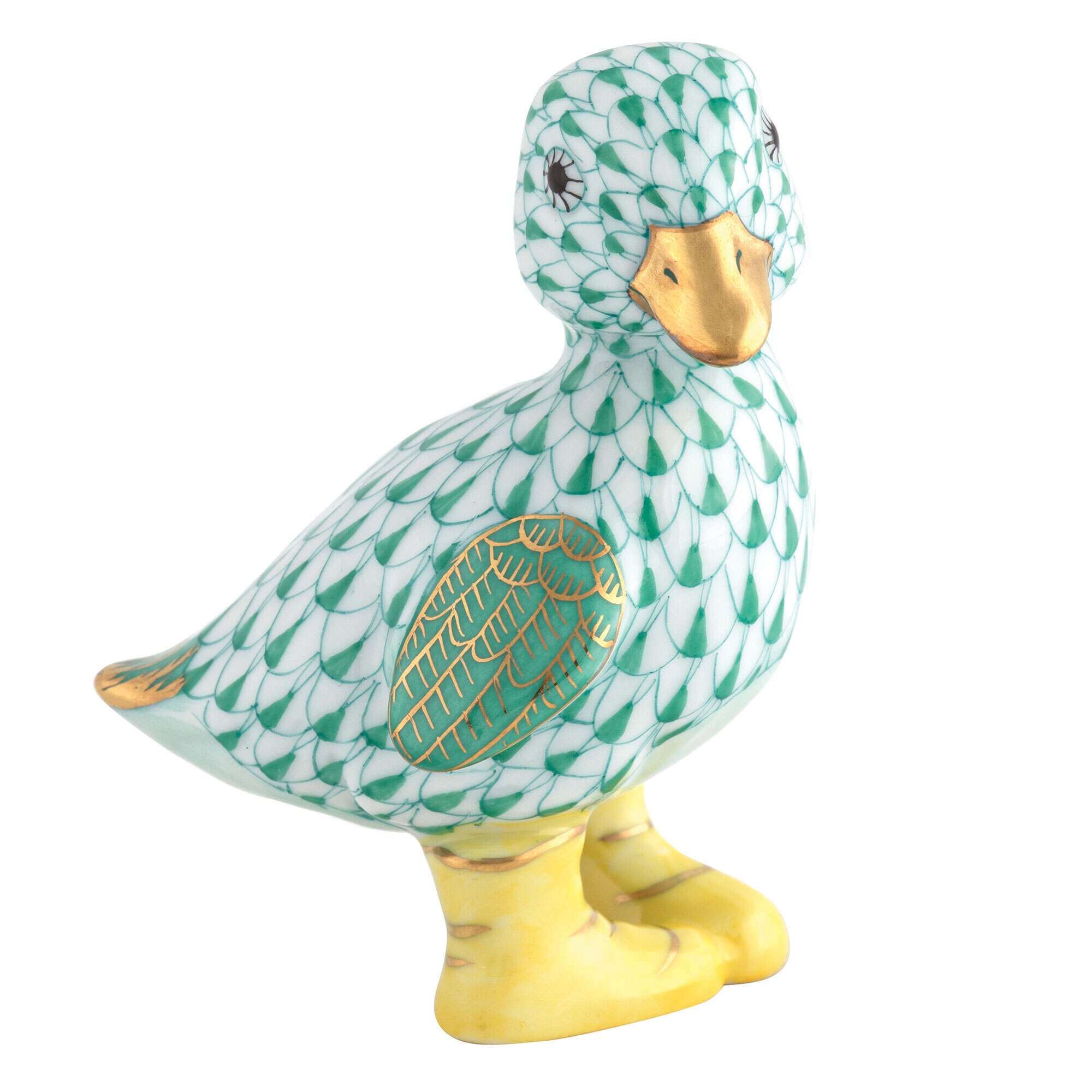 Duckling in Boots Figurine in hand-painted Green porcelain by Herend of Hungary