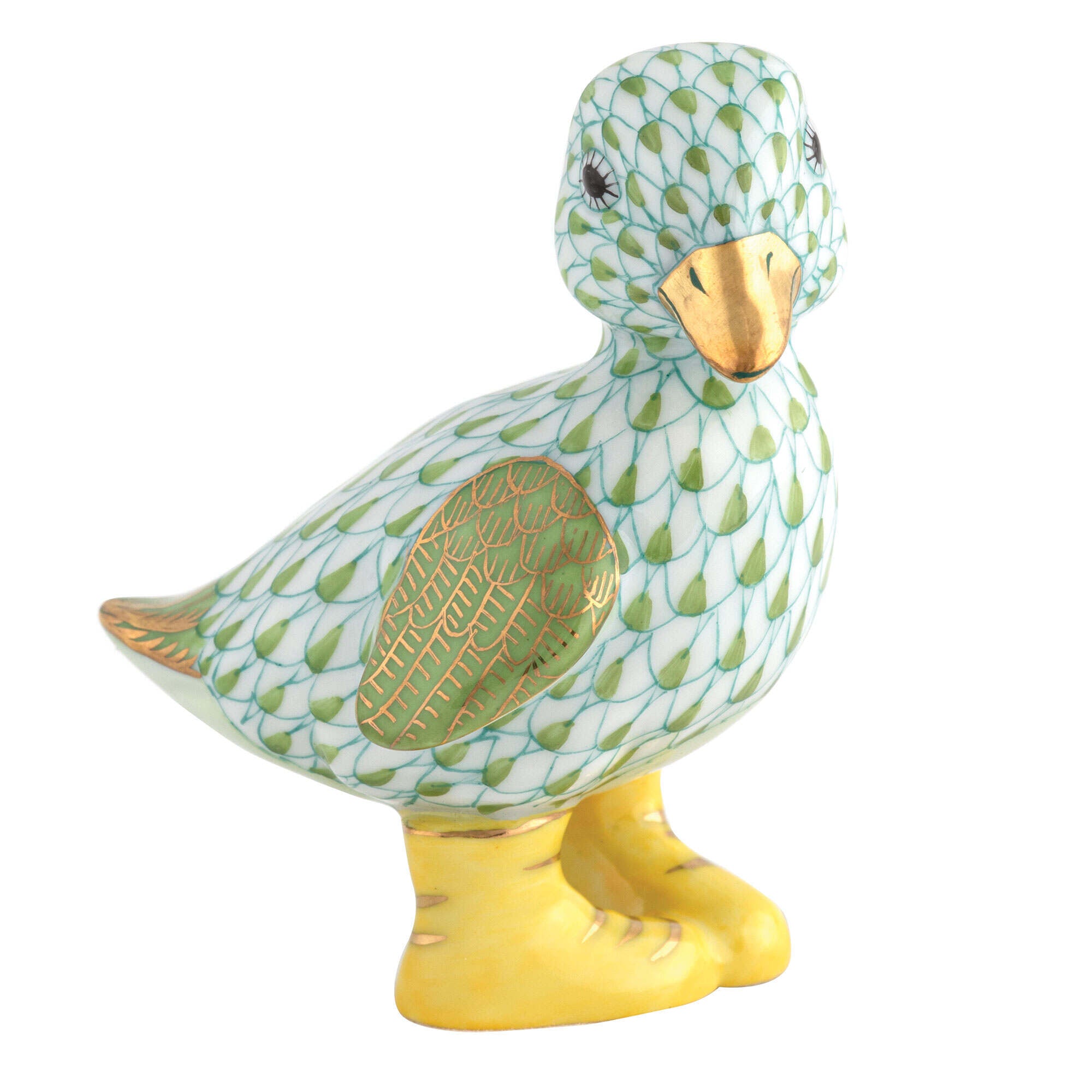 Key Lime fishnet Duckling in Boots Figurine figurine, hand-painted Herend porcelain with 24k gold accents