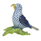 Hand-painted Herend Early Bird Gets the Worm Figurine in Sapphire fishnet porcelain on a white background