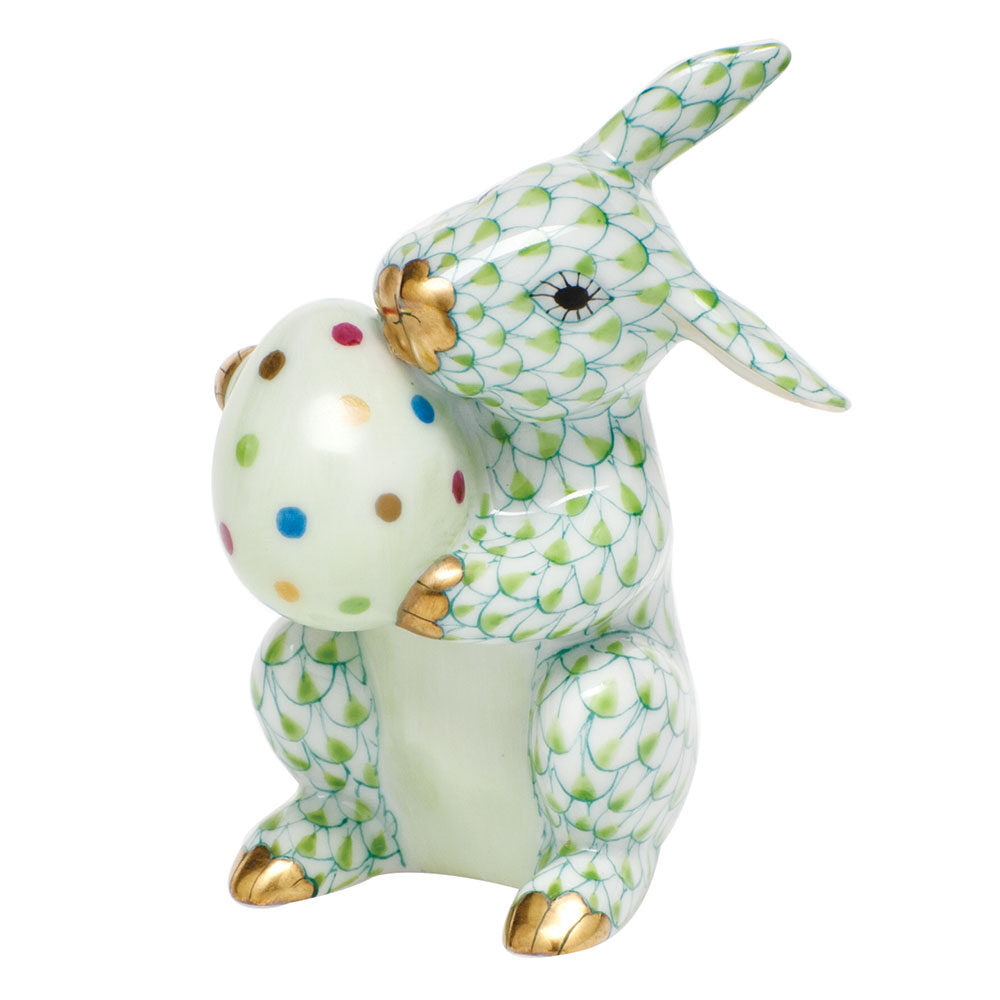Herend Easter Bunny Figurine porcelain figurine painted in the Key Lime fishnet pattern