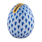 Hand-painted Herend Egg Place Card Holder in Sapphire fishnet porcelain on a white background