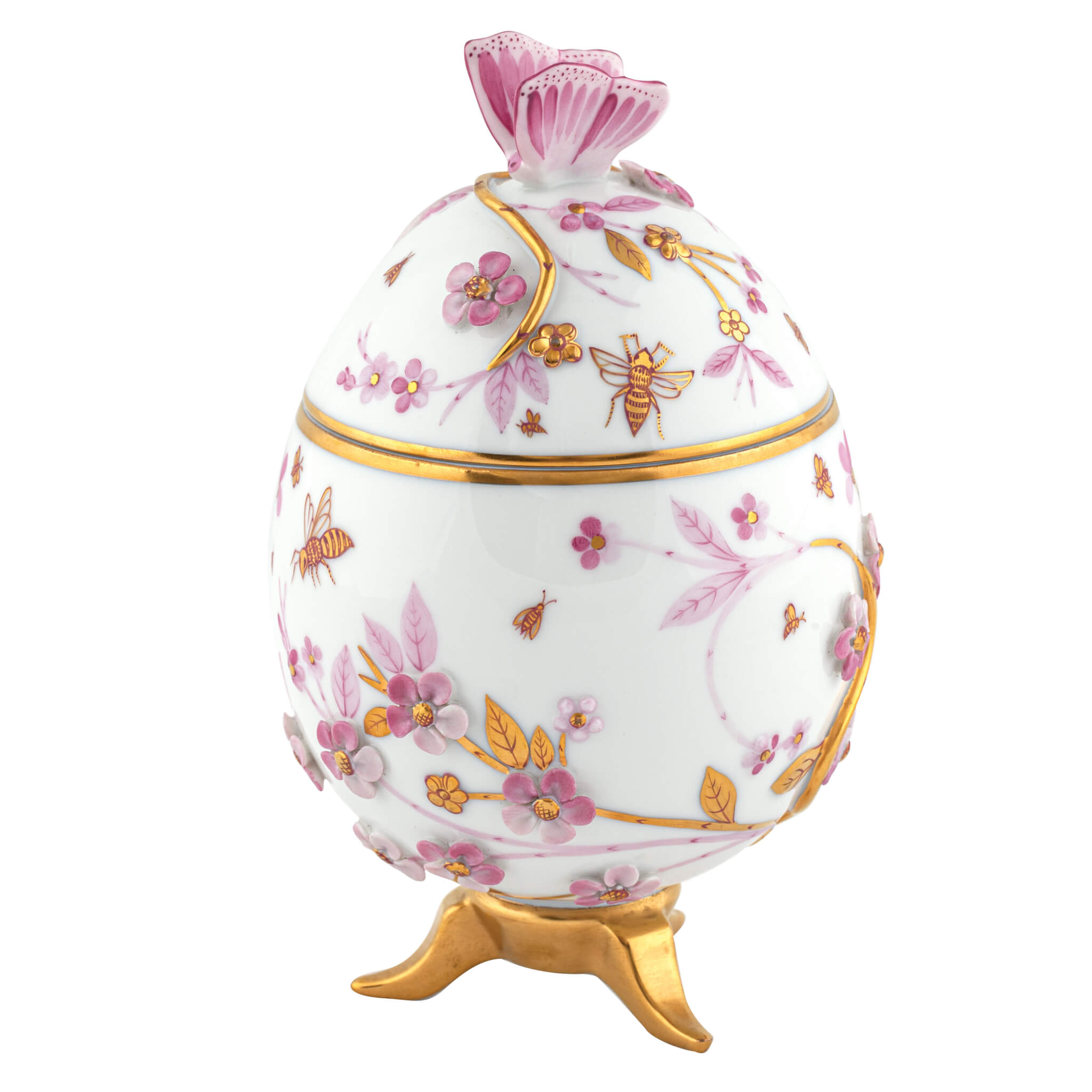 Herend Egg with Flowers in Raspberry - Hand-painted Hungarian porcelain by Herend. Paris Tableware.