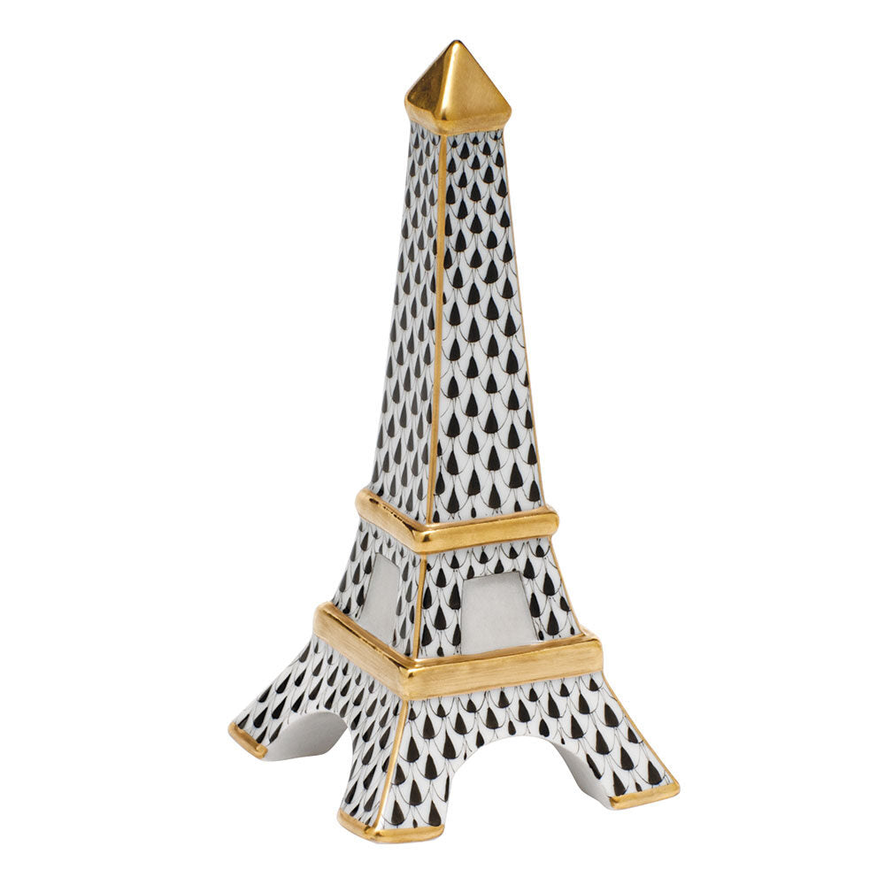 Eiffel Tower Figurine in hand-painted Black porcelain by Herend of Hungary