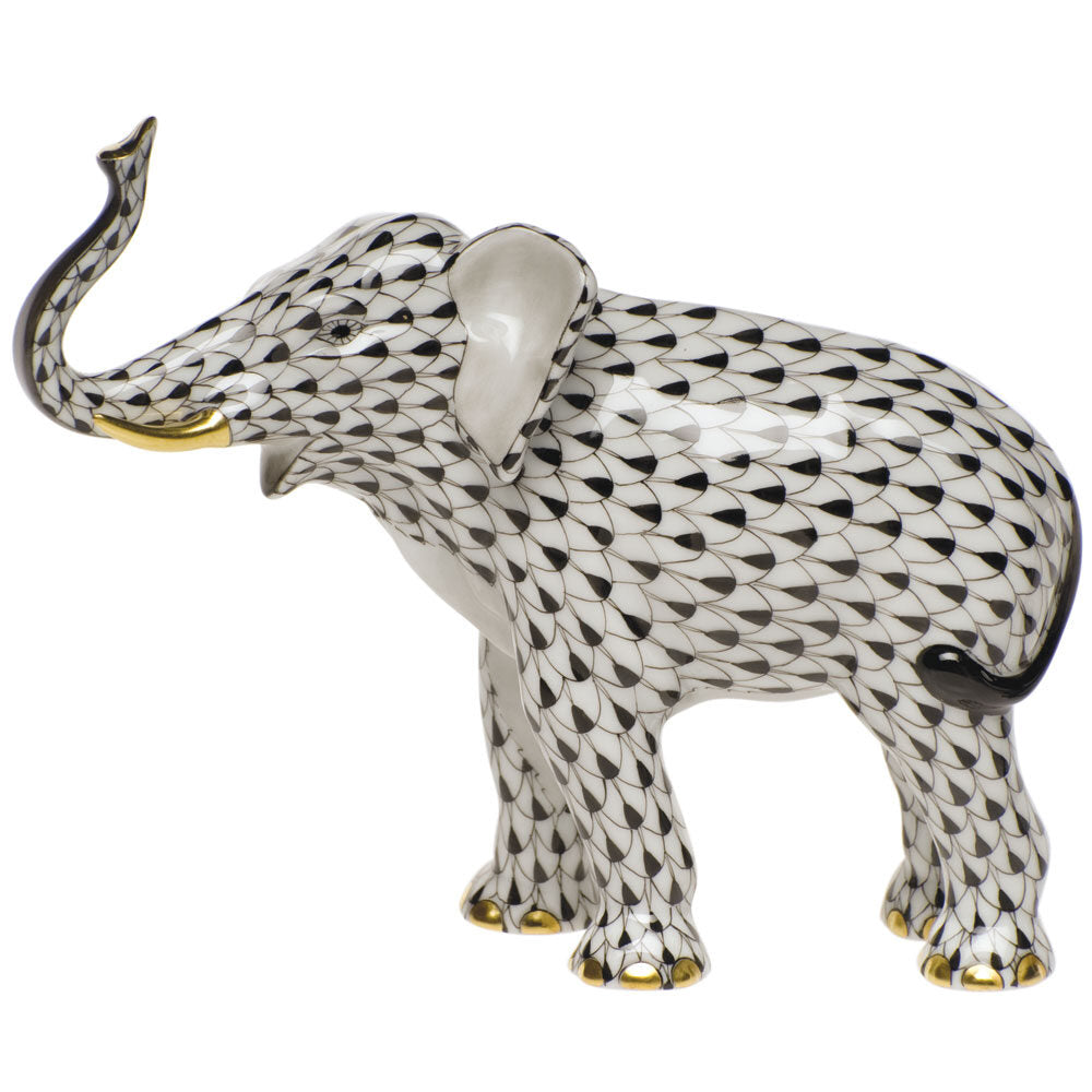 Elephant Luck Figurine in hand-painted Black porcelain by Herend of Hungary