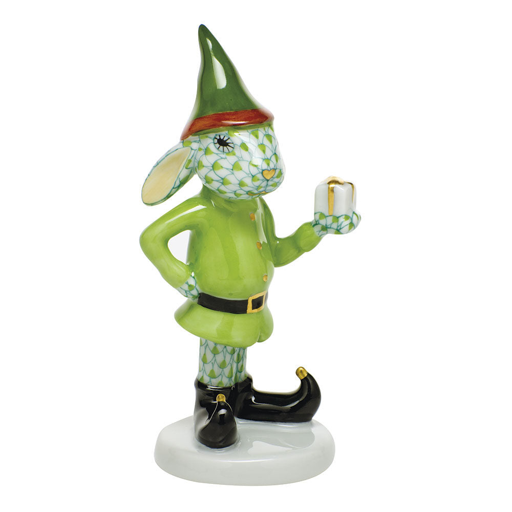 Herend Elf Bunny Figurine porcelain figurine painted in the Key Lime fishnet pattern