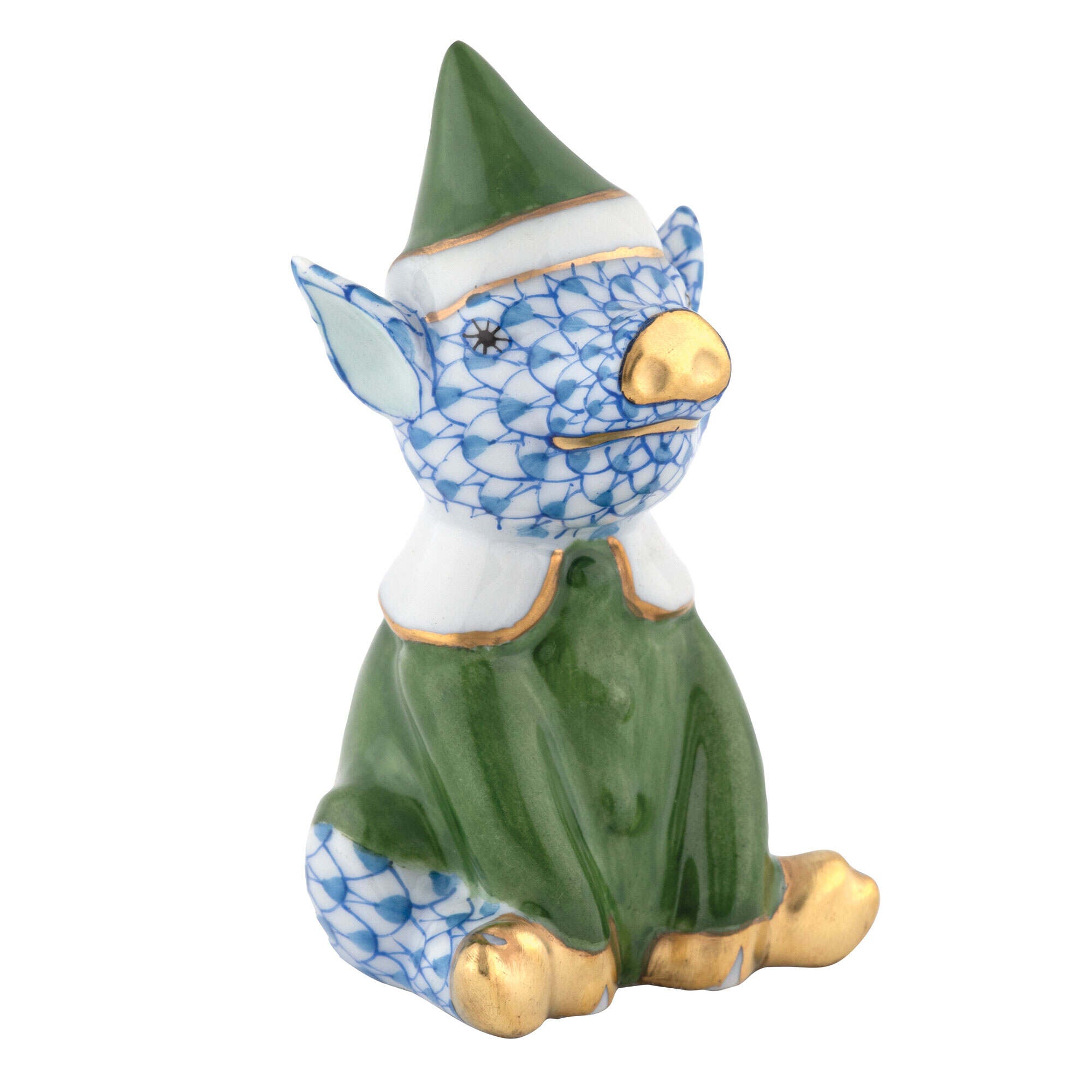 Herend Elf Piggy Figurine porcelain figurine painted in the Blue fishnet pattern