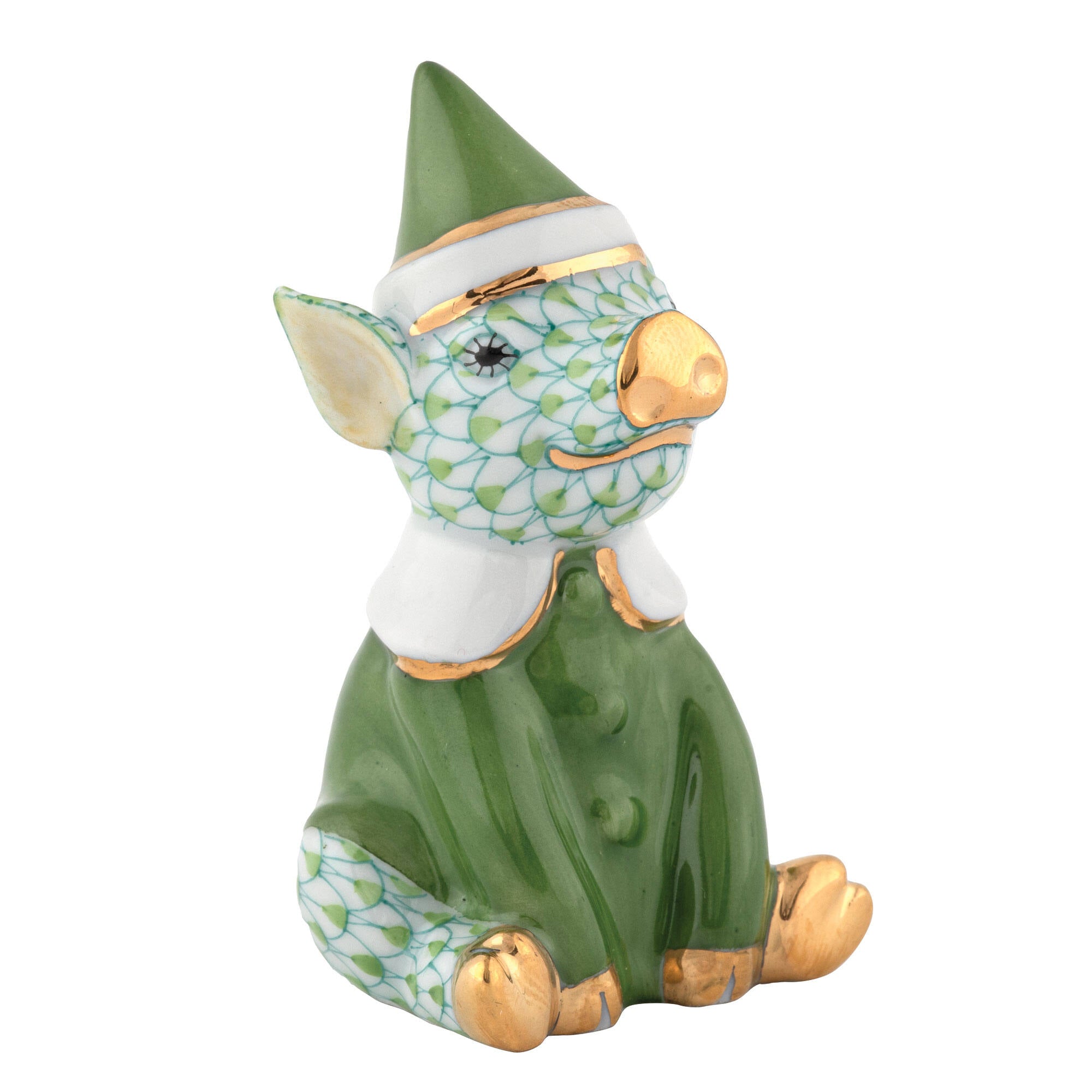 Elf Piggy Figurine in hand-painted Key Lime porcelain by Herend of Hungary