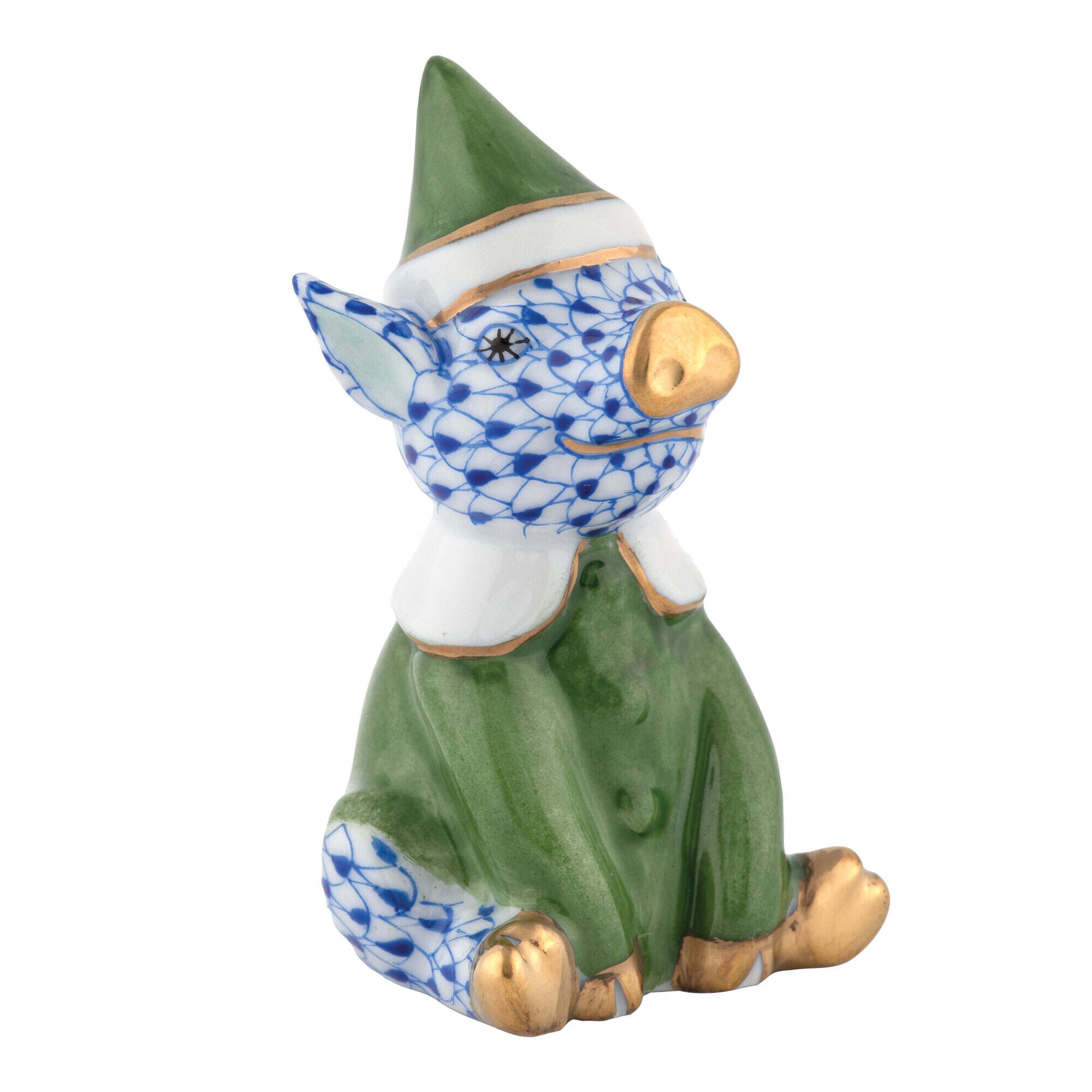 Elf Piggy Figurine in hand-painted Sapphire porcelain by Herend of Hungary