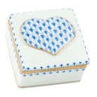 Hand-painted Herend Embossed Heart Box in Blue fishnet porcelain on a white background