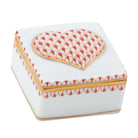 Rust fishnet Embossed Heart Box figurine, hand-painted Herend porcelain with 24k gold accents
