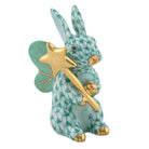 Herend Fairy Bunny figurine in Green with green fishnet pattern with gold accents on a white background