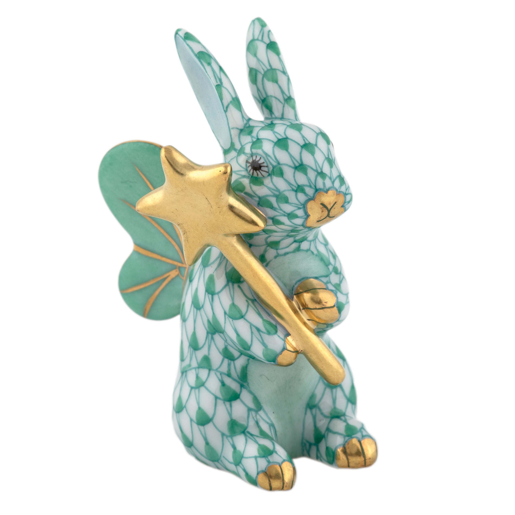 Herend Fairy Bunny Figurine porcelain figurine painted in the Green fishnet pattern