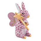 Hand-painted Herend Fairy Bunny Figurine in Raspberry fishnet porcelain on a white background
