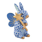 Hand-painted Herend Fairy Bunny Figurine in Sapphire fishnet porcelain on a white background