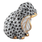 Hand-painted Herend Fall Bunny Figurine in Black fishnet porcelain on a white background