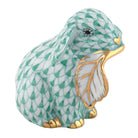 Hand-painted Herend Fall Bunny Figurine in Green fishnet porcelain on a white background