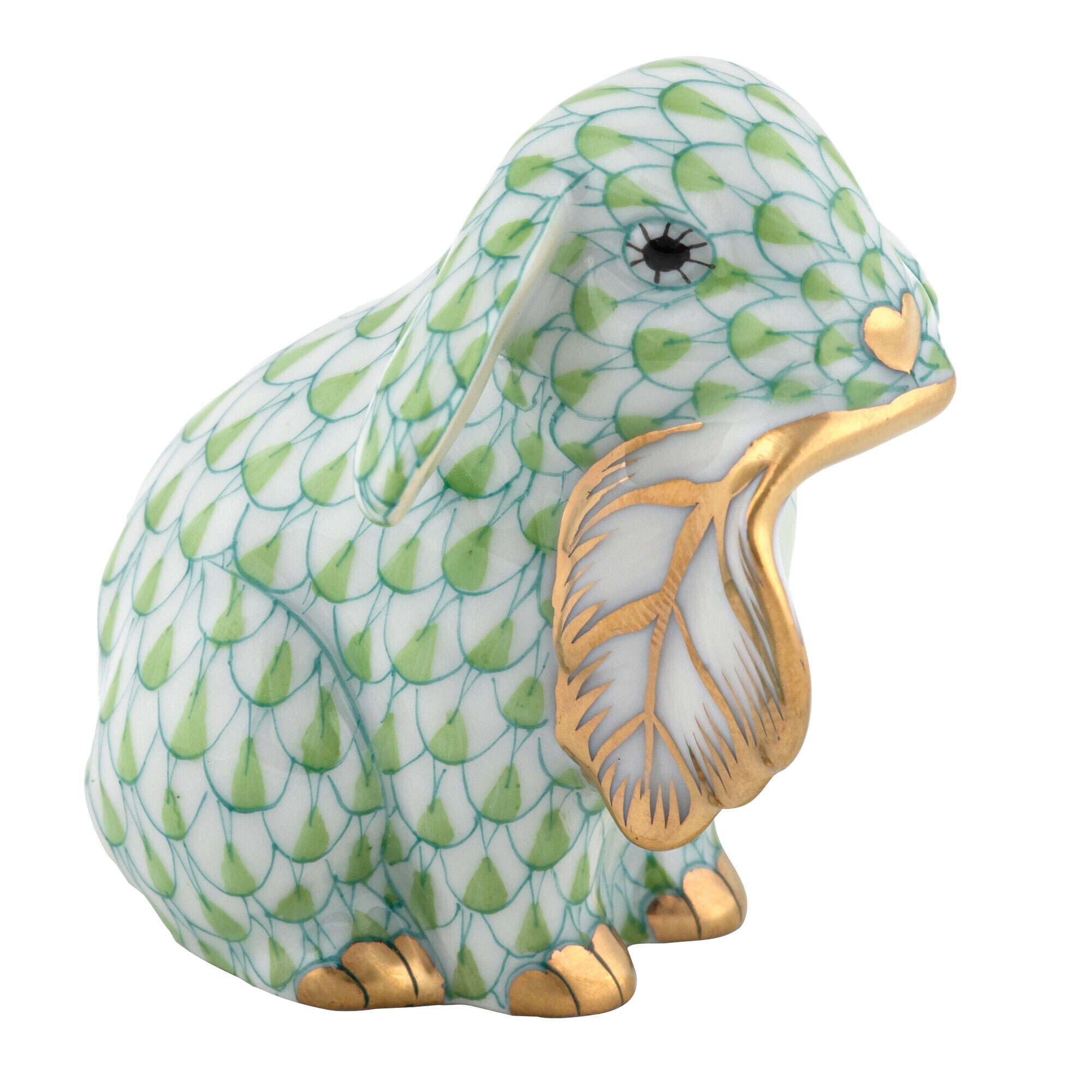 Fall Bunny Figurine in hand-painted Key Lime porcelain by Herend of Hungary