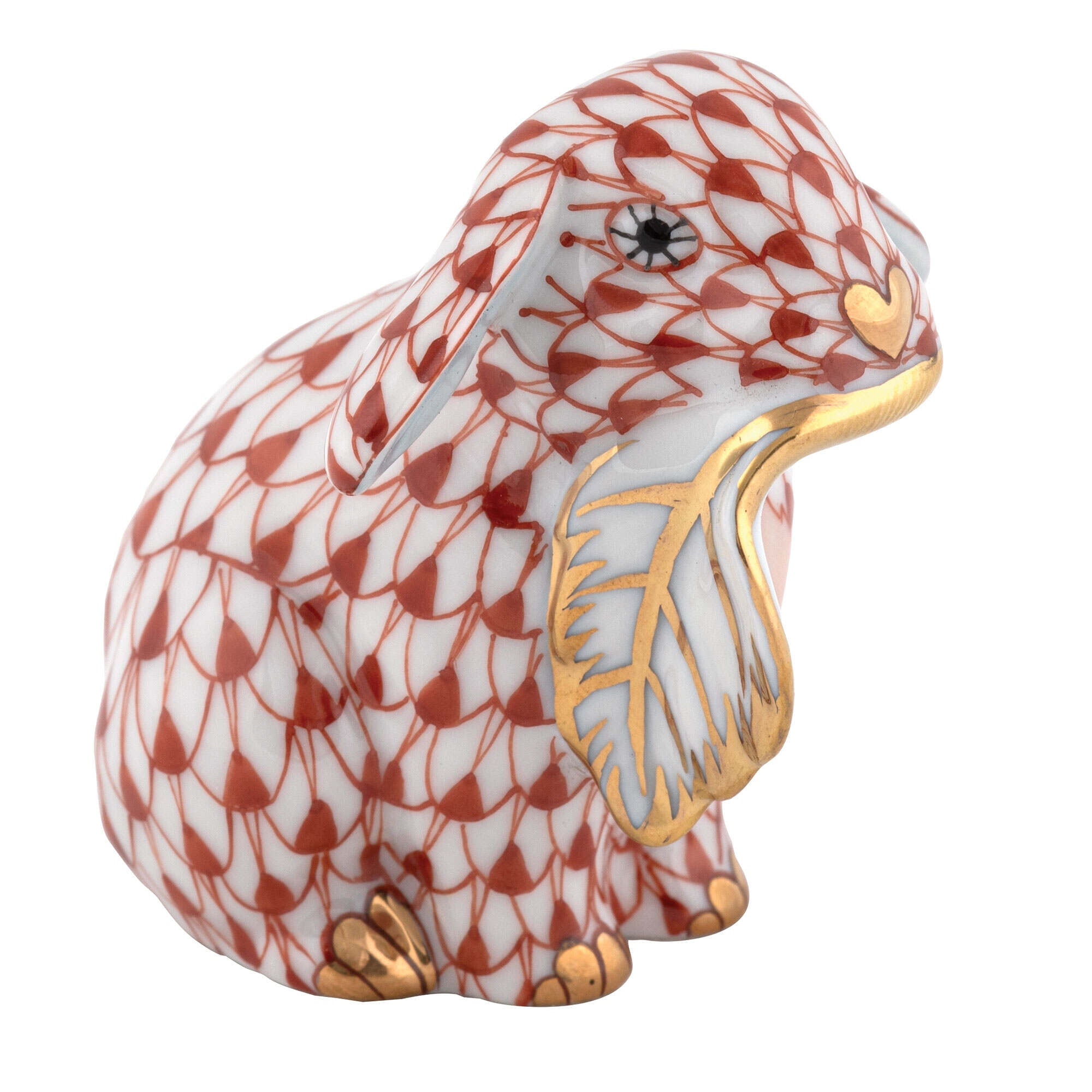 Herend Fall Bunny Figurine porcelain figurine painted in the Rust fishnet pattern