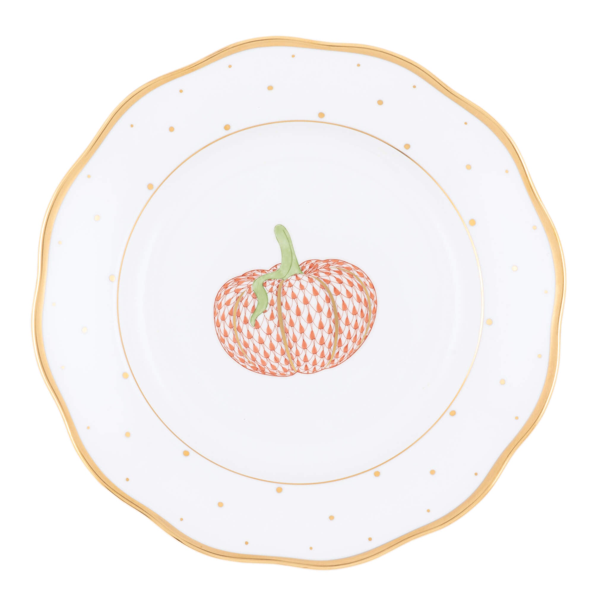 Herend Fall Dessert Plate Pumpkin in Rust - Hand-painted Hungarian porcelain by Herend. Paris Tableware.