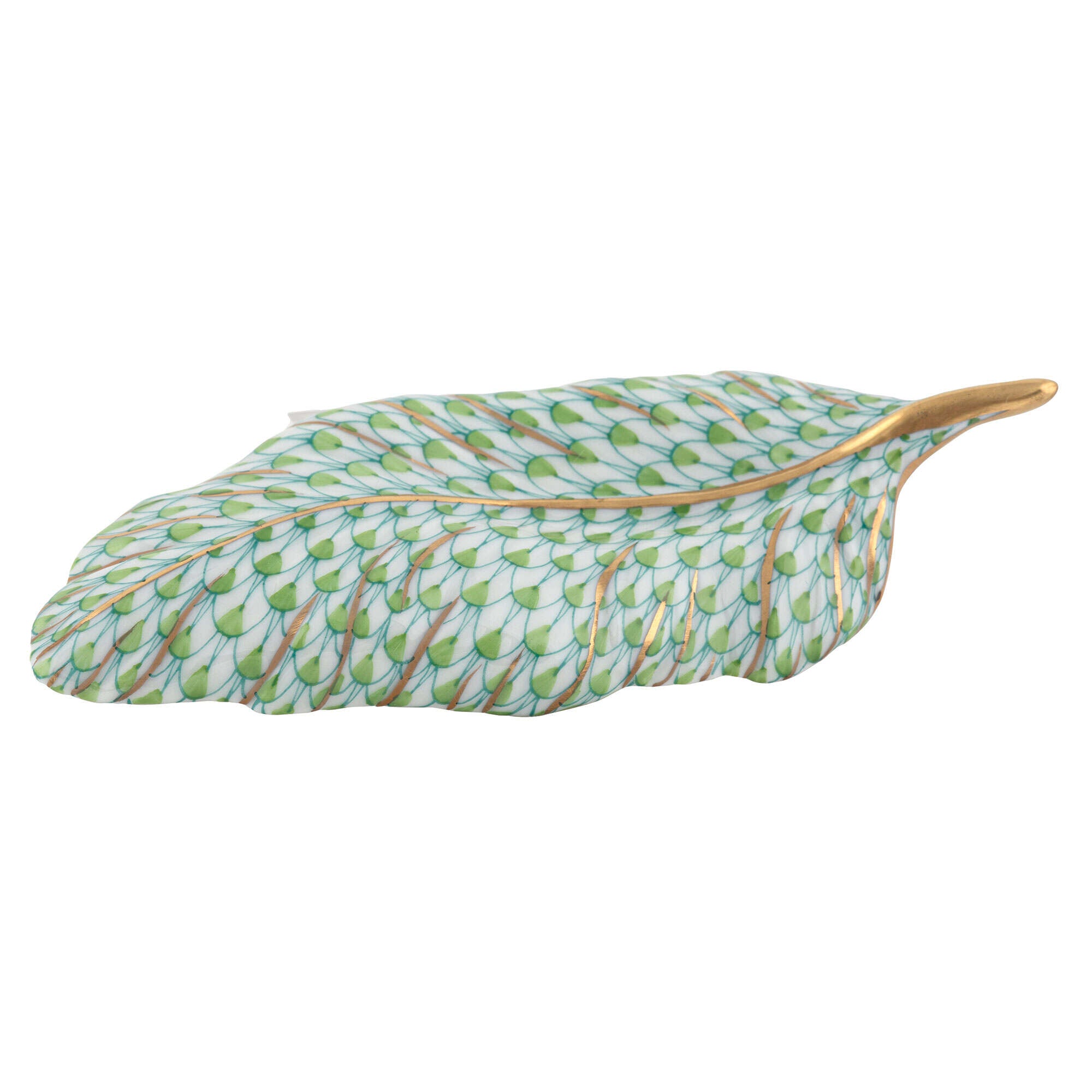 Herend Feather Figurine porcelain figurine painted in the Key Lime fishnet pattern