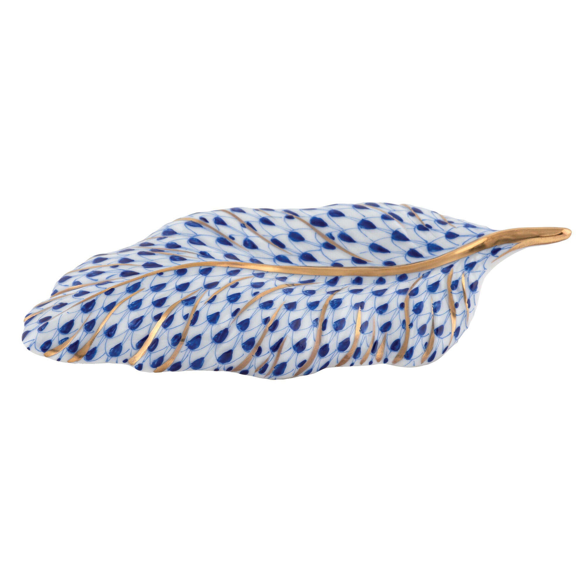 Sapphire fishnet Feather Figurine figurine, hand-painted Herend porcelain with 24k gold accents