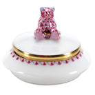 Hand-painted Herend First Curl Box in Raspberry fishnet porcelain on a white background
