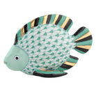 Hand-painted Herend Fish Figurine in Green fishnet porcelain on a white background