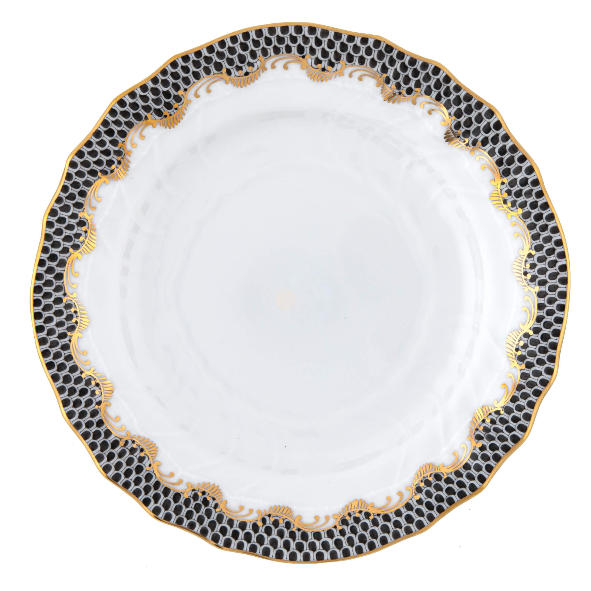 Herend Fish Scale Black Bread and Butter Plate in Black - Hand-painted Hungarian porcelain by Herend. Paris Tableware.