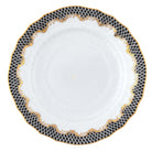 Hand-painted Herend Fish Scale Black Bread and Butter Plate in fine porcelain, 6in D, on a white background