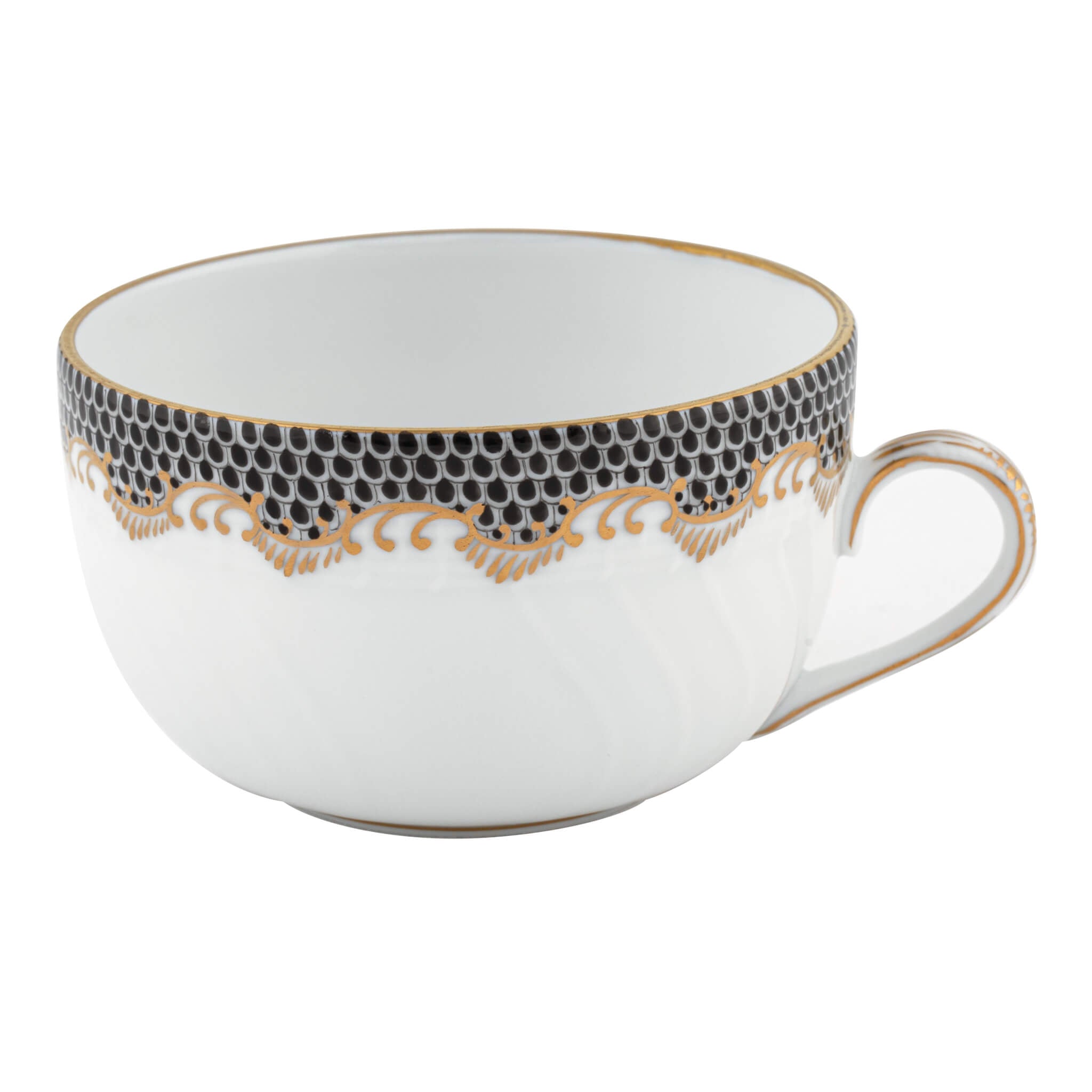 Herend Fish Scale Black Canton Cup in Black - Hand-painted Hungarian porcelain by Herend. Paris Tableware.