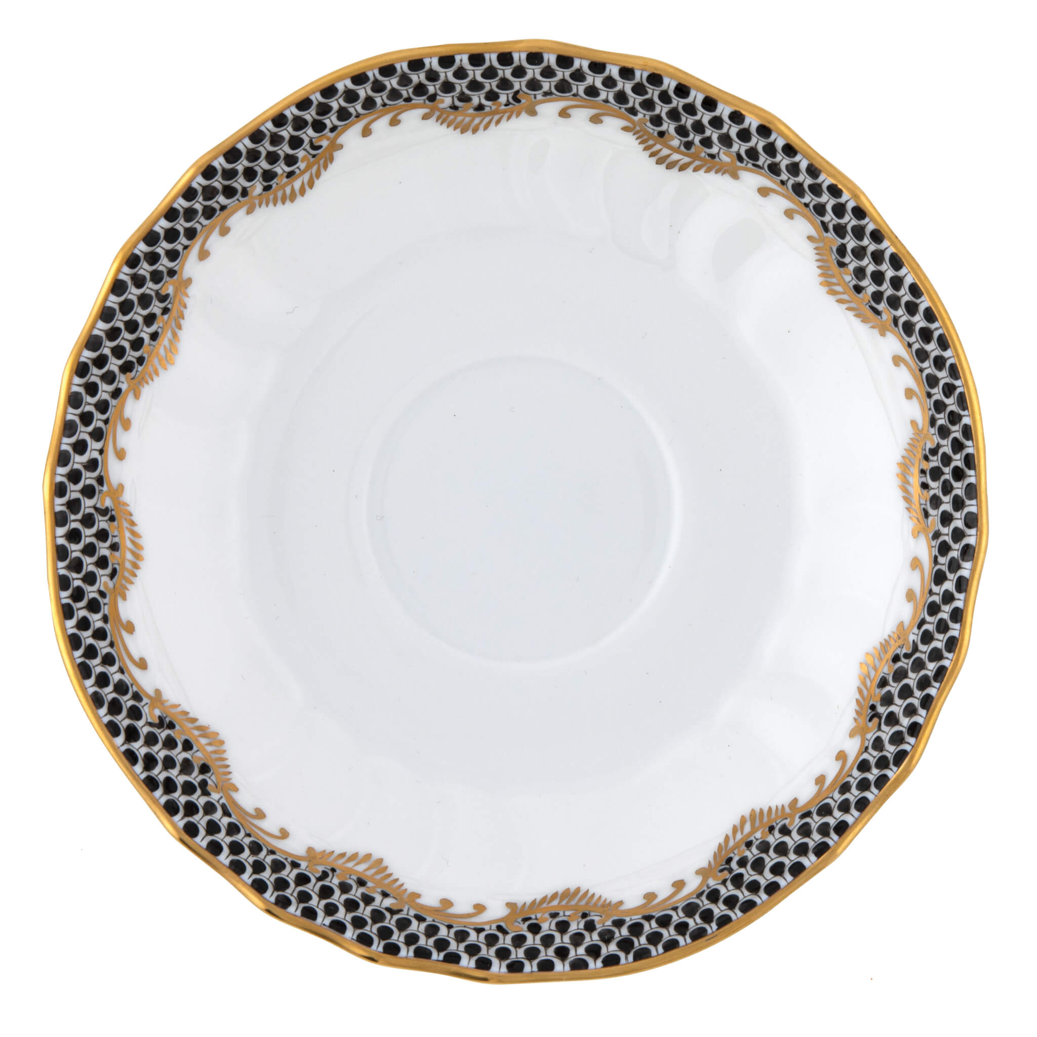 Herend Fish Scale Black Canton Saucer in Black - Hand-painted Hungarian porcelain by Herend. Paris Tableware.