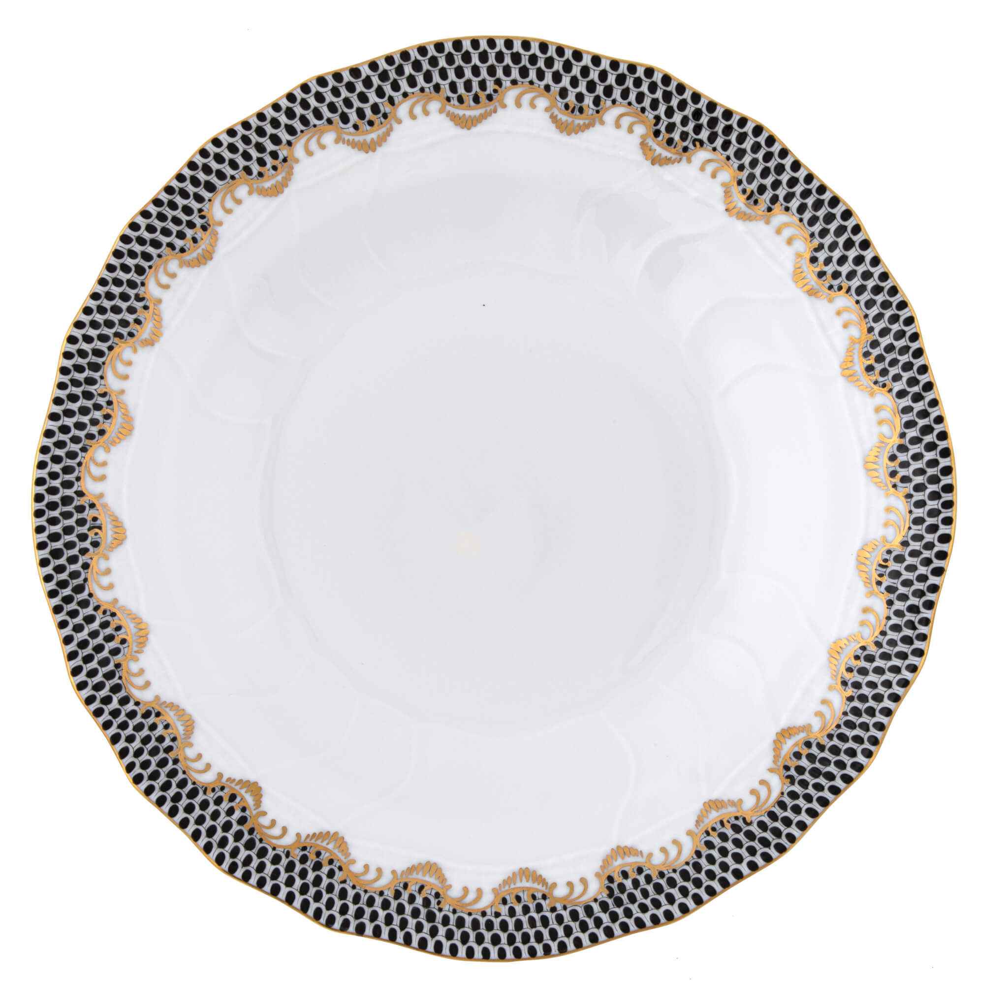Herend Fish Scale Black Dessert Plate in Black - Hand-painted Hungarian porcelain by Herend. Paris Tableware.