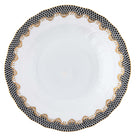 Hand-painted Herend Fish Scale Black Dessert Plate in fine porcelain, 8.25in D, on a white background