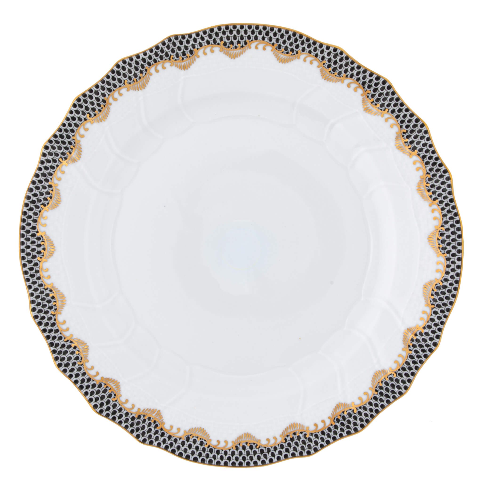 Herend Fish Scale Black Dinner Plate in Black - Hand-painted Hungarian porcelain by Herend. Paris Tableware.