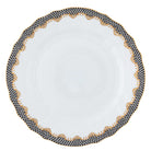 Hand-painted Herend Fish Scale Black Dinner Plate in fine porcelain, 10.5in D, on a white background
