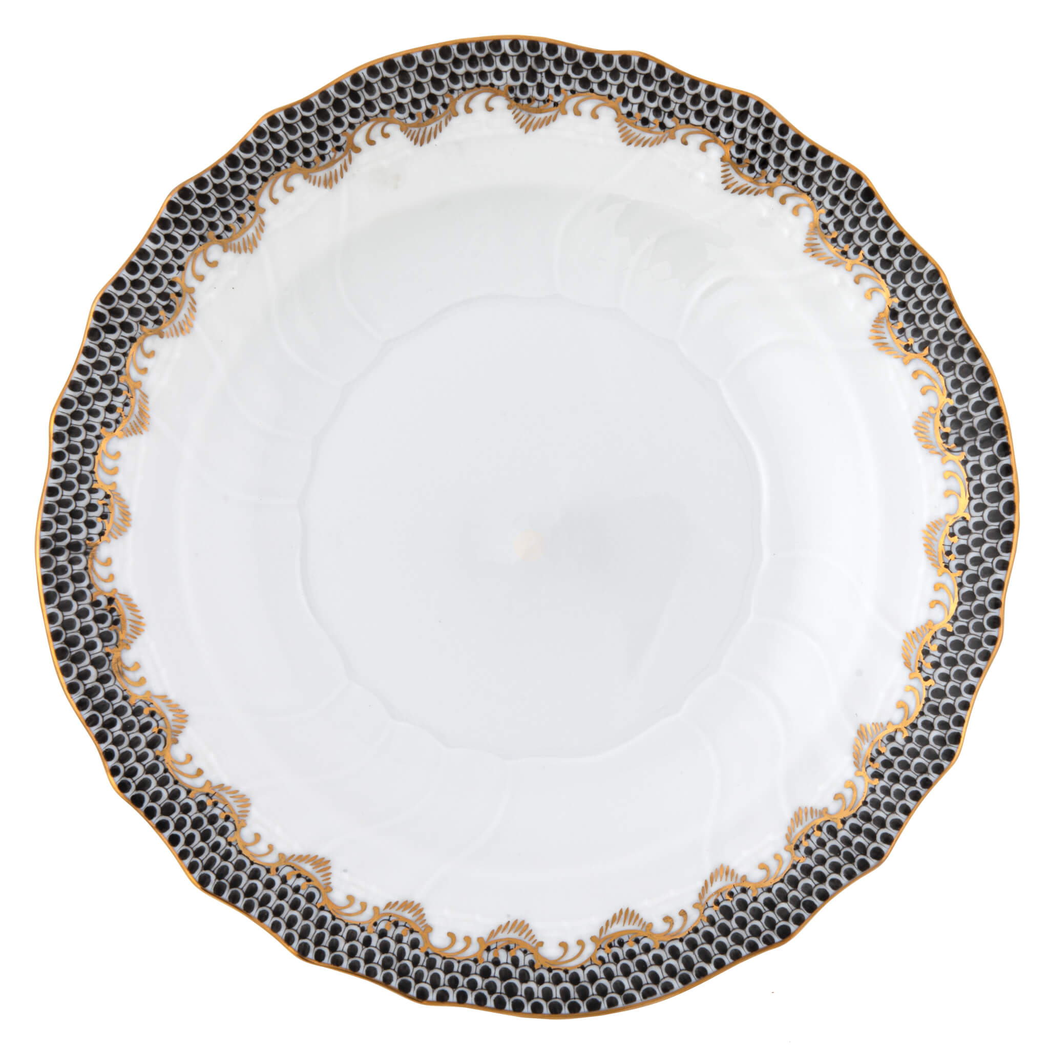 Herend Fish Scale Black Salad Plate in Black - Hand-painted Hungarian porcelain by Herend. Paris Tableware.