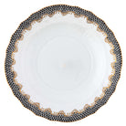 Hand-painted Herend Fish Scale Black Salad Plate in fine porcelain, 7.5in D, on a white background
