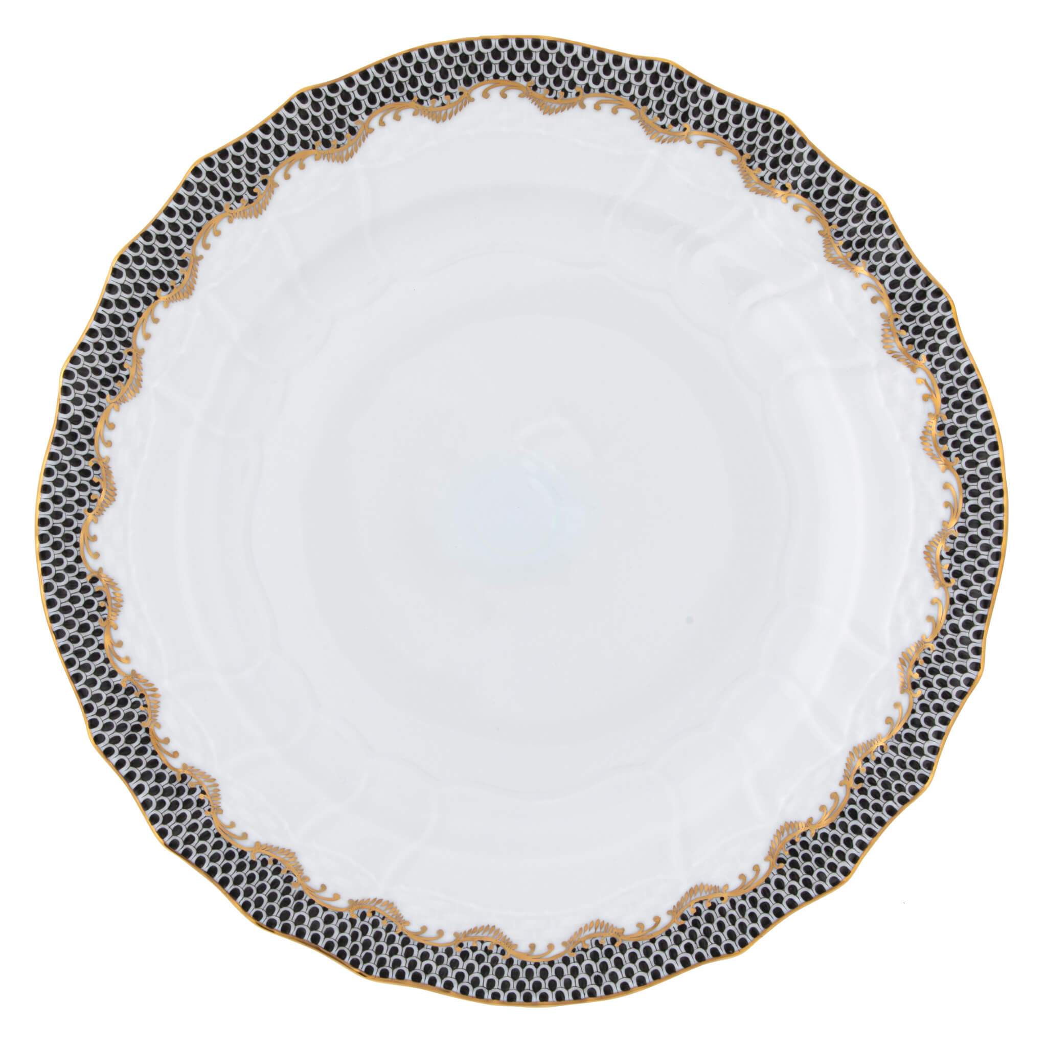 Herend Fish Scale Black Service Plate in Black - Hand-painted Hungarian porcelain by Herend. Paris Tableware.