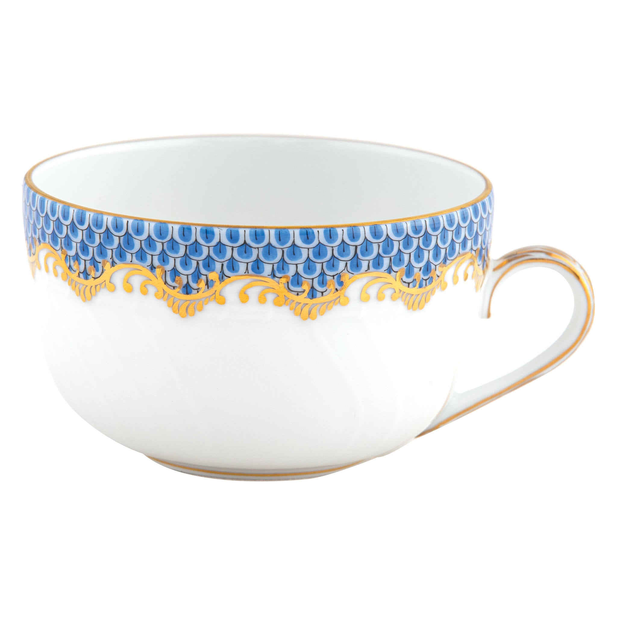 Hand-painted Herend Fish Scale Blue Canton Cup Teacup in fine porcelain, on a white background